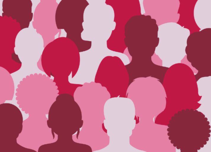 Silhouettes of many heads with red overlay 